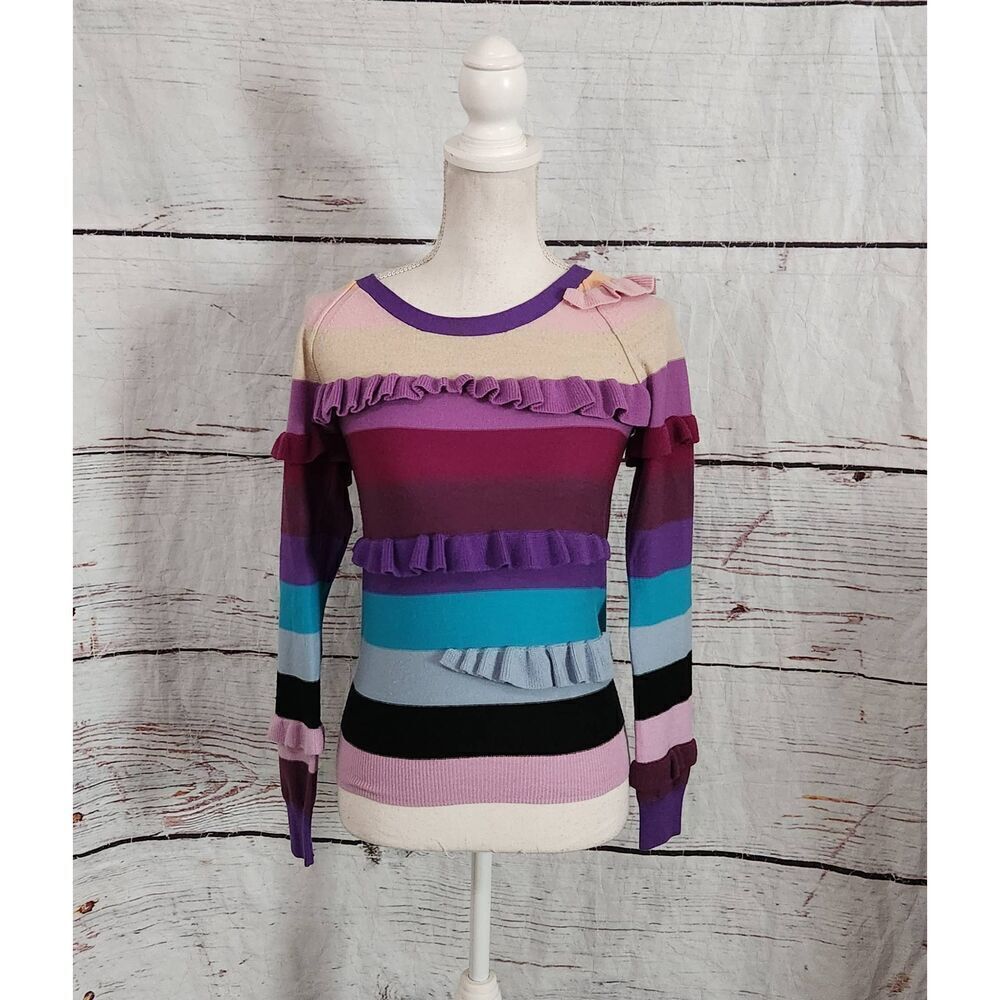 Sonia Rykiel Merino Wool Multicolor Ruffle Sweater Size Small
